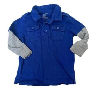 Baby Gap Layered Shirt Long Sleeve Thermal Polo Boys 18-24 Months Blue Gray